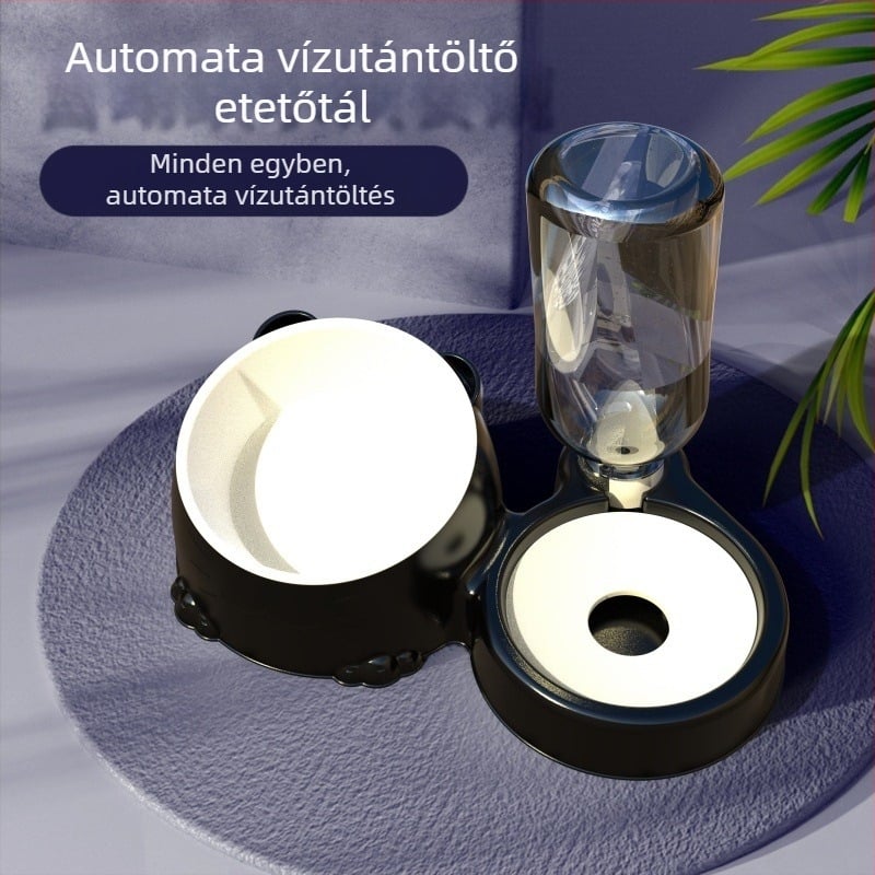 Macska automata víz- és etetőtál, többfunkciós, anti-kiöntés és nyakvédő támogatás