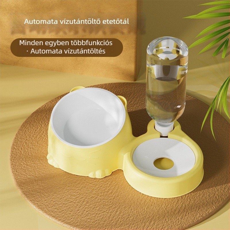 Macska automata víz- és etetőtál, többfunkciós, anti-kiöntés és nyakvédő támogatás