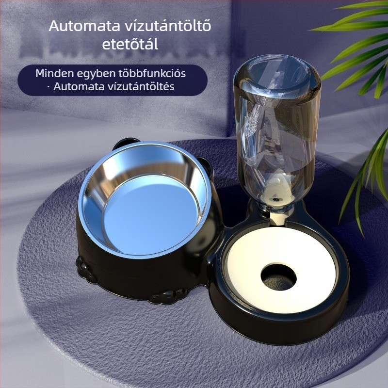 Macska automata víz- és etetőtál, többfunkciós, anti-kiöntés és nyakvédő támogatás