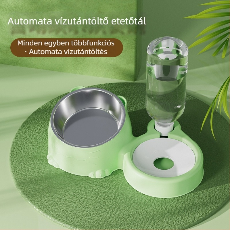 Macska automata víz- és etetőtál, többfunkciós, anti-kiöntés és nyakvédő támogatás