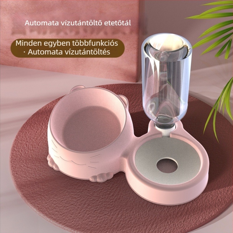 Macska automata víz- és etetőtál, többfunkciós, anti-kiöntés és nyakvédő támogatás