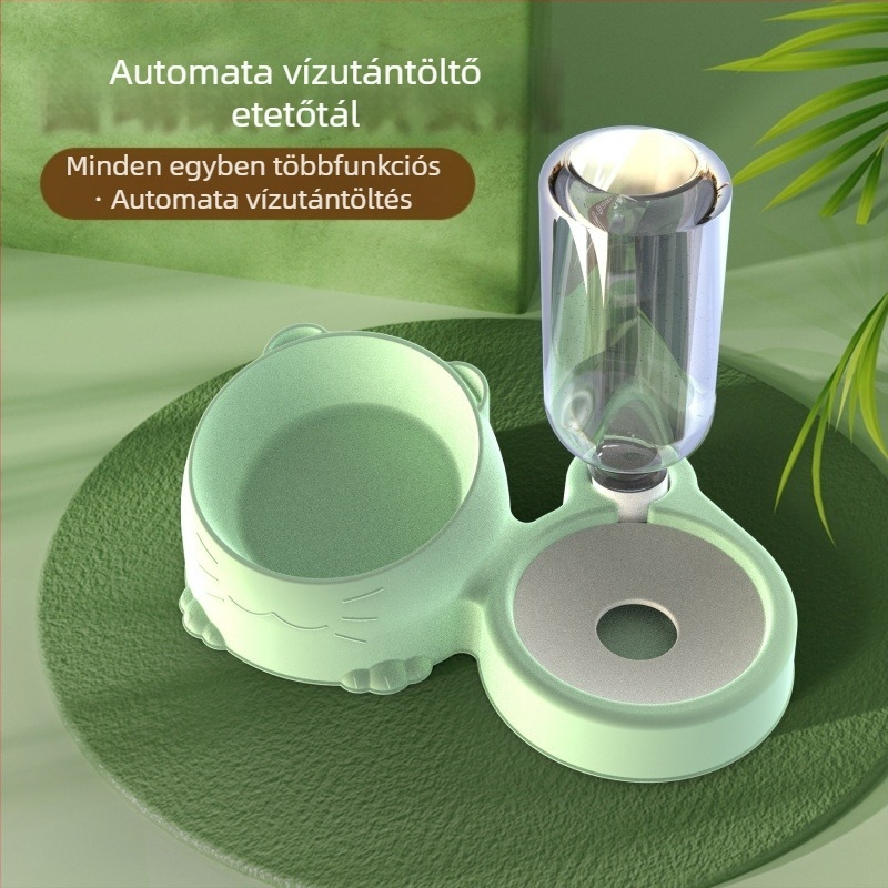 Macska automata víz- és etetőtál, többfunkciós, anti-kiöntés és nyakvédő támogatás
