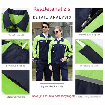 Férfi tavaszi–őszi hosszú ujjú munkaruha készlet, gyárak/üzemek műhelyei számára – védő és szennyeződés elleni ruházat