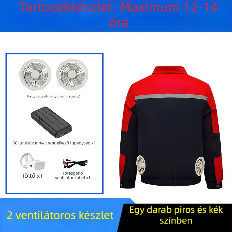 Nyári munkaruha beépített ventilátorral a nyári hűtésért, kültéri építéshez és hegesztéshez