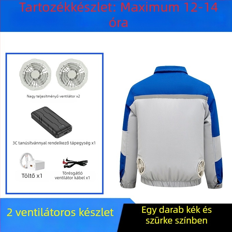 Nyári munkaruha beépített ventilátorral a nyári hűtésért, kültéri építéshez és hegesztéshez
