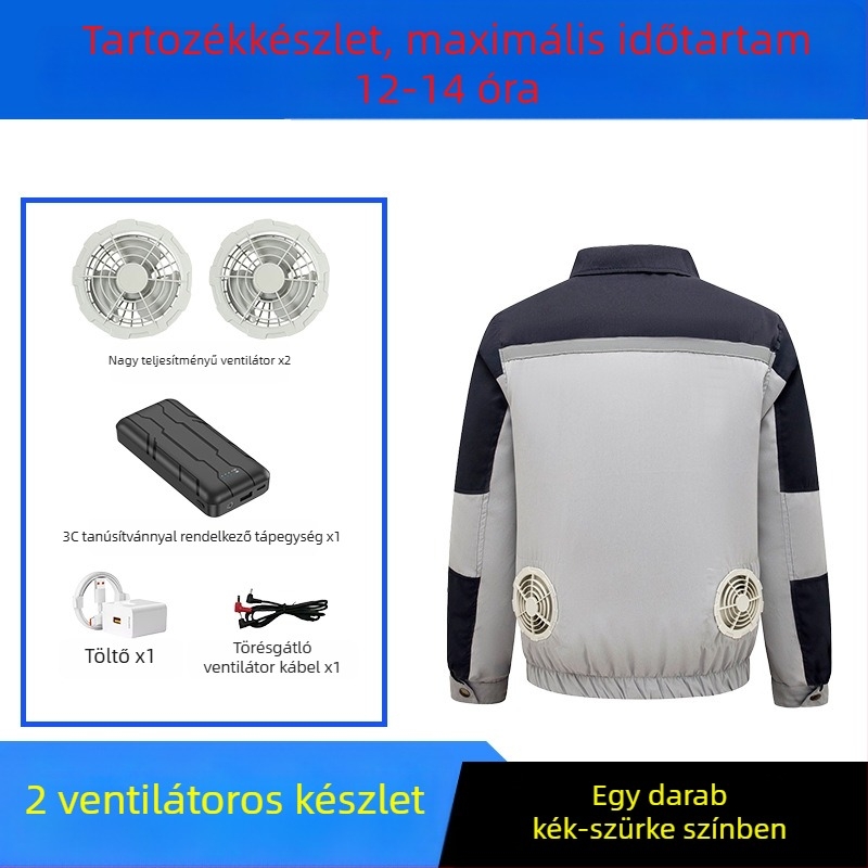 Nyári munkaruha beépített ventilátorral a nyári hűtésért, kültéri építéshez és hegesztéshez