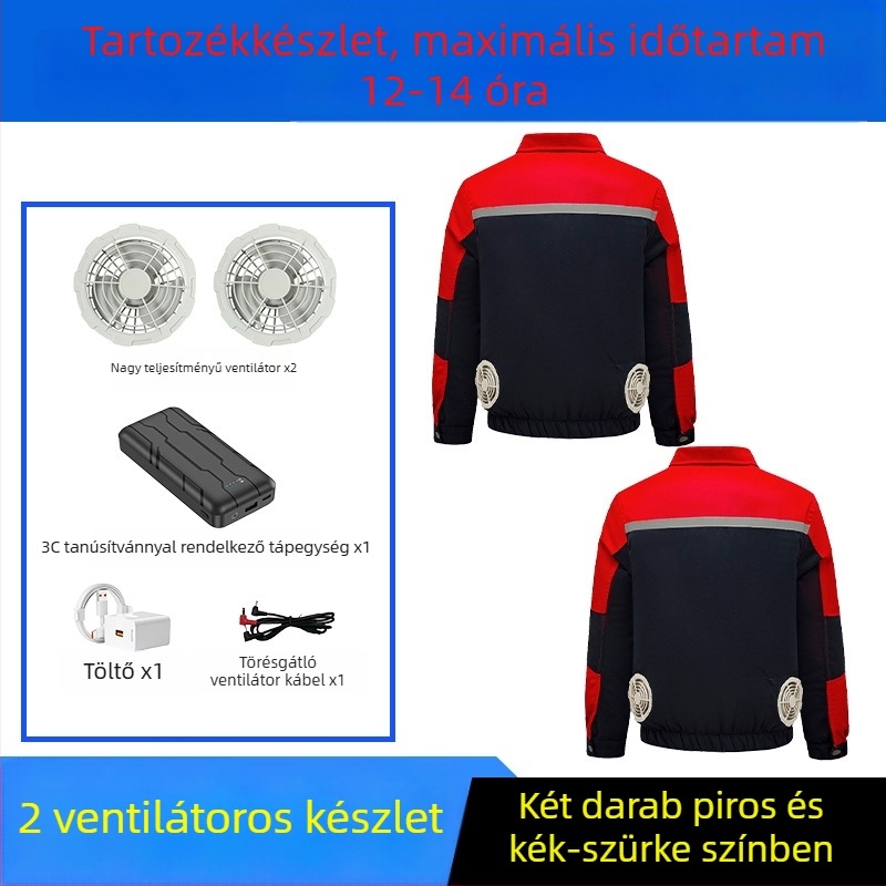 Nyári munkaruha beépített ventilátorral a nyári hűtésért, kültéri építéshez és hegesztéshez