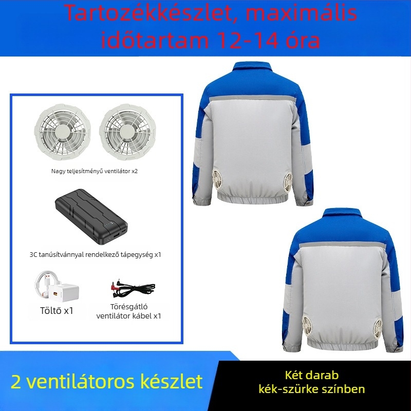 Nyári munkaruha beépített ventilátorral a nyári hűtésért, kültéri építéshez és hegesztéshez