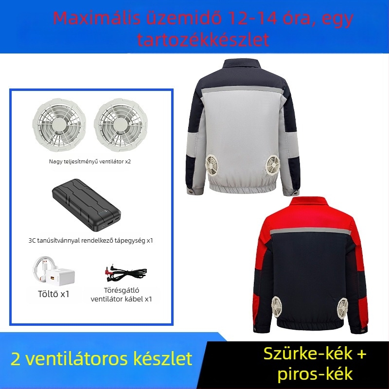 Nyári munkaruha beépített ventilátorral a nyári hűtésért, kültéri építéshez és hegesztéshez