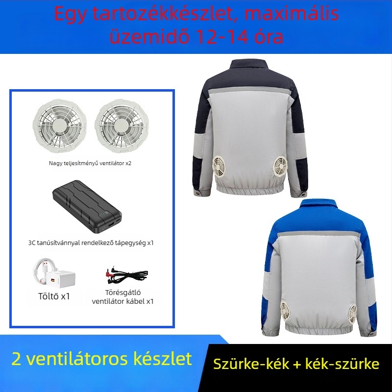 Nyári munkaruha beépített ventilátorral a nyári hűtésért, kültéri építéshez és hegesztéshez
