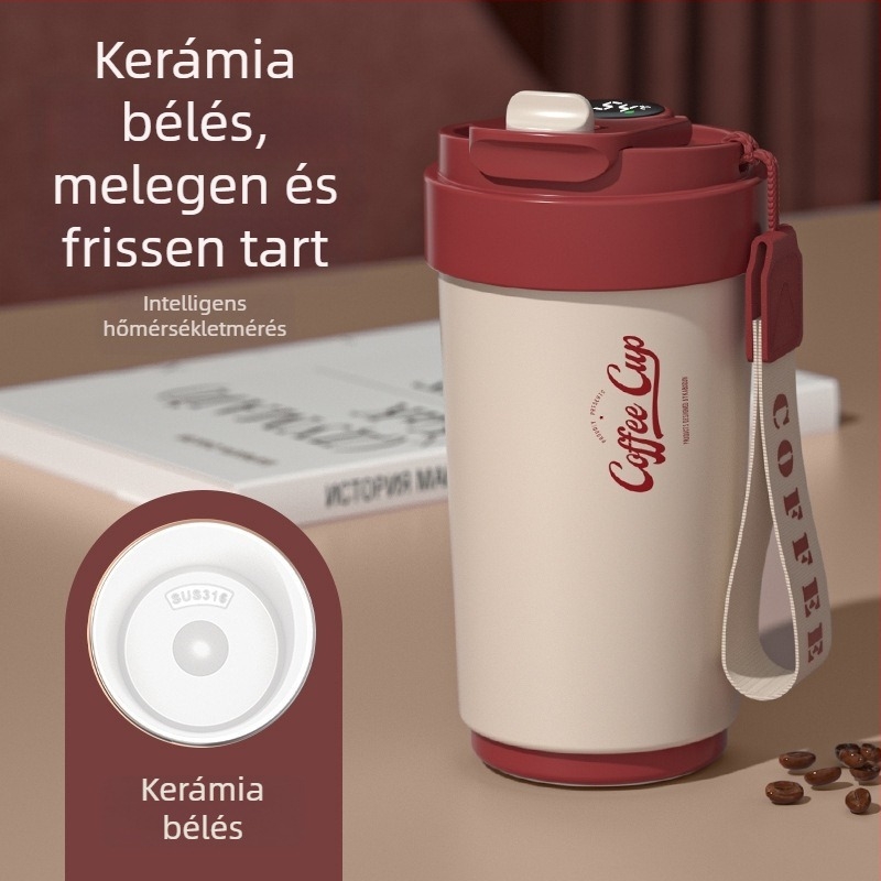 Magas minőségű kávéscsésze kerámiabelsővel és 316 rozsdamentes acélból készült hőszigetelt héjjal, üzleti minimalist dizájn