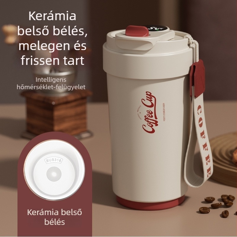 Magas minőségű kávéscsésze kerámiabelsővel és 316 rozsdamentes acélból készült hőszigetelt héjjal, üzleti minimalist dizájn