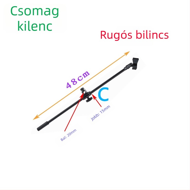 Karaoke mikrofonhoz háromlábú padlóra álló állvány, rögzítő csipesz a keresztezett rúdhoz, speciális mikrofon-tartó és telefon-tartó élő közvetítéshez és fotózáshoz