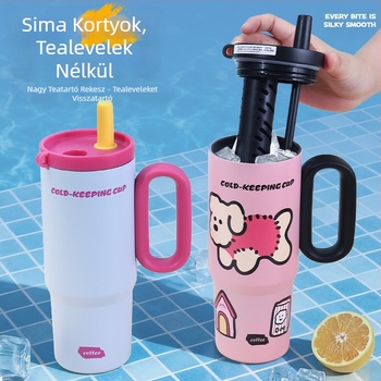 Nagy kapacitású, szigetelt pohár teával elválasztóval és szívószállal, hordozható autó pohár fogantyúval