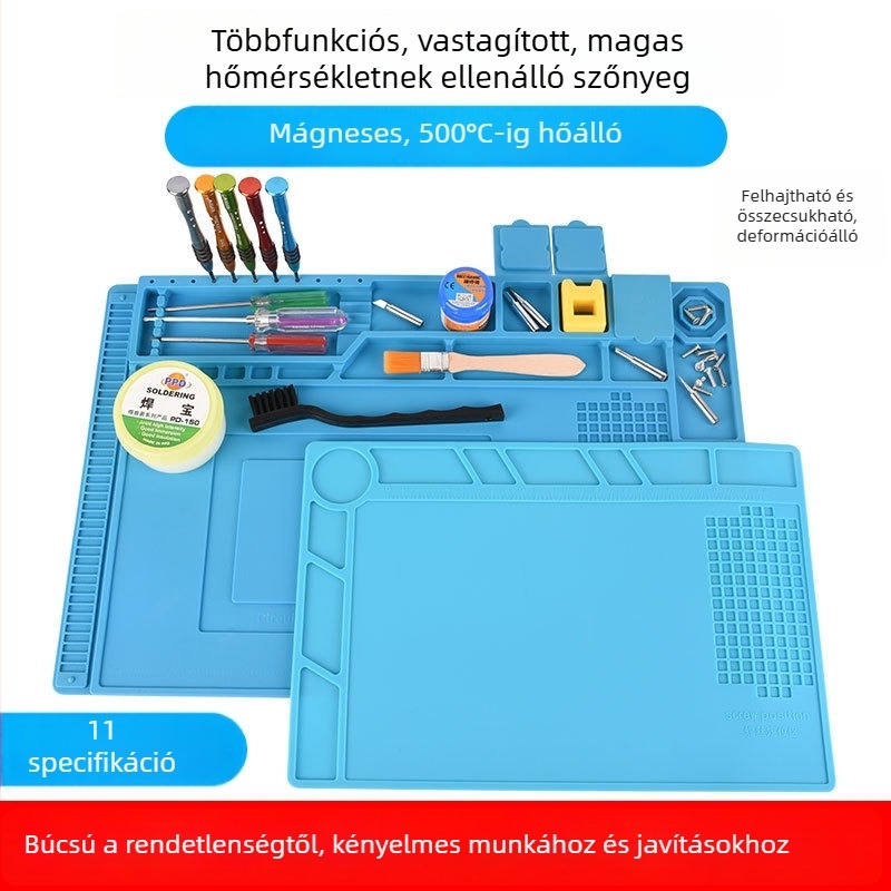Magas hőmérsékletű szilikon pad elektronikai javításhoz, mágneses, antistatikus, hőszigetelő munkafelülethez