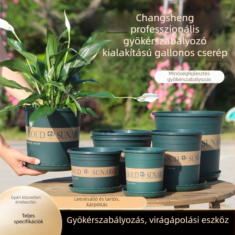 Új műanyag virágcserép gyökérszabályozóval, extra nagy, vastag falú, erkélyre