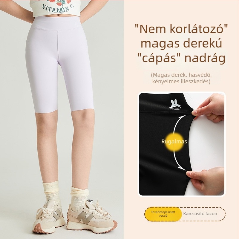 Nyári vékony capri rövidnadrág lányoknak, cápa mintával, magas derekú jóga nadrág sportos viselethez