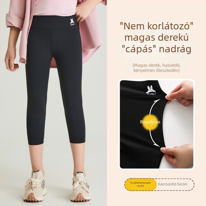Nyári vékony capri rövidnadrág lányoknak, cápa mintával, magas derekú jóga nadrág sportos viselethez