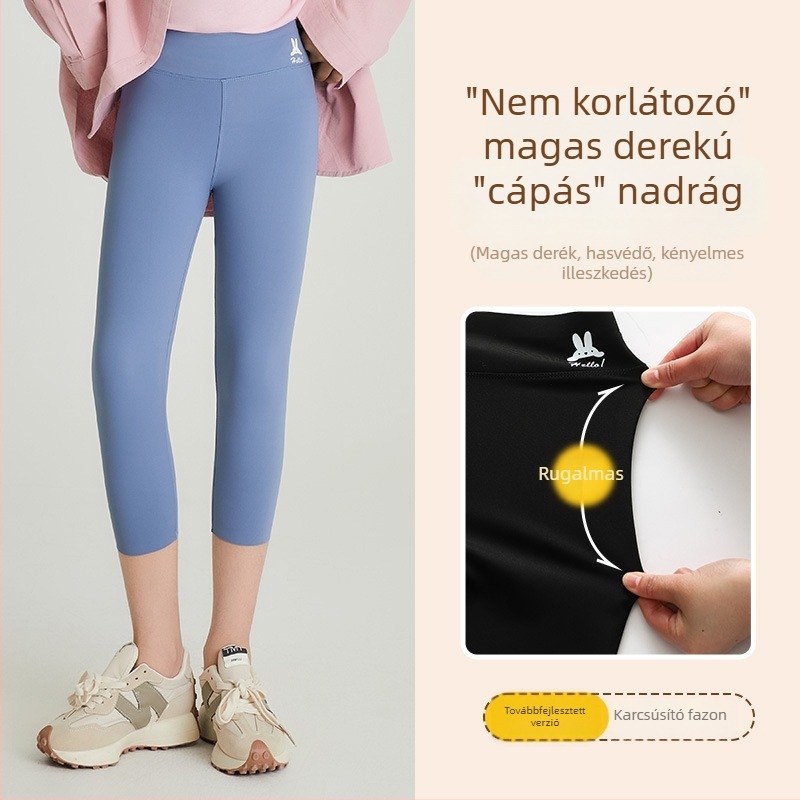 Nyári vékony capri rövidnadrág lányoknak, cápa mintával, magas derekú jóga nadrág sportos viselethez
