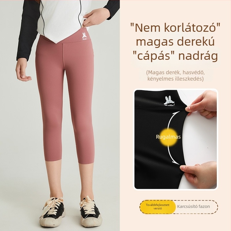 Nyári vékony capri rövidnadrág lányoknak, cápa mintával, magas derekú jóga nadrág sportos viselethez
