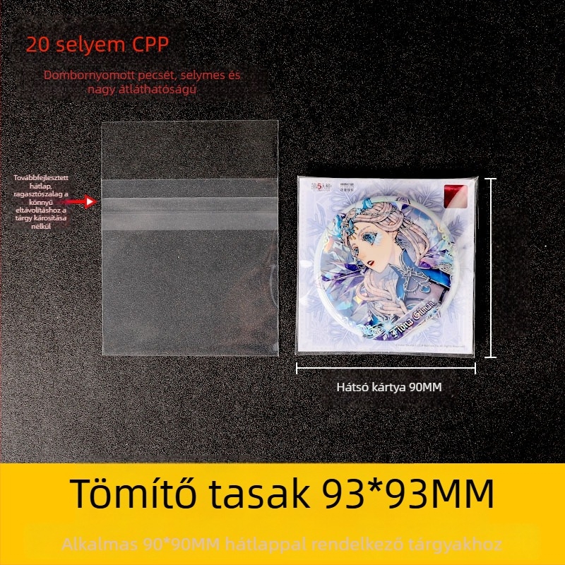 58 mm-es jelvény átlátszó védőtasak, CPP-es zárható zacskó, négyszögletes forma, 75 mm vastagság