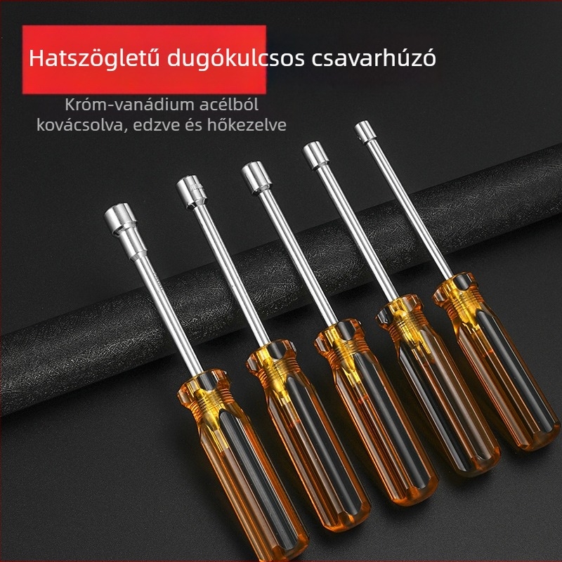 Kovácsolt torzós csavarhúzó készlet hex bitekkel, méretek 5/5,5/6/7/8/10 mm