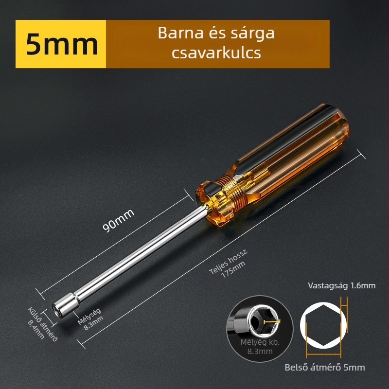 Kovácsolt torzós csavarhúzó készlet hex bitekkel, méretek 5/5,5/6/7/8/10 mm