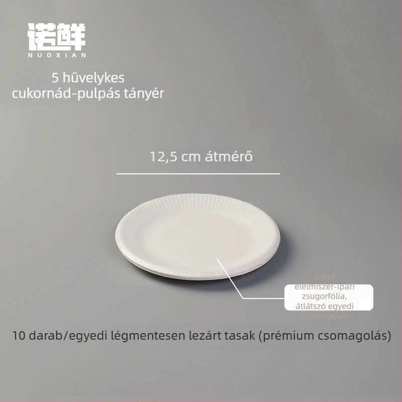 Egyszer használatos kör alakú papírtányérok, egyenként csomagolva, környezetbarát és biológiailag lebomló, piknikre és gyümölcsök mellé