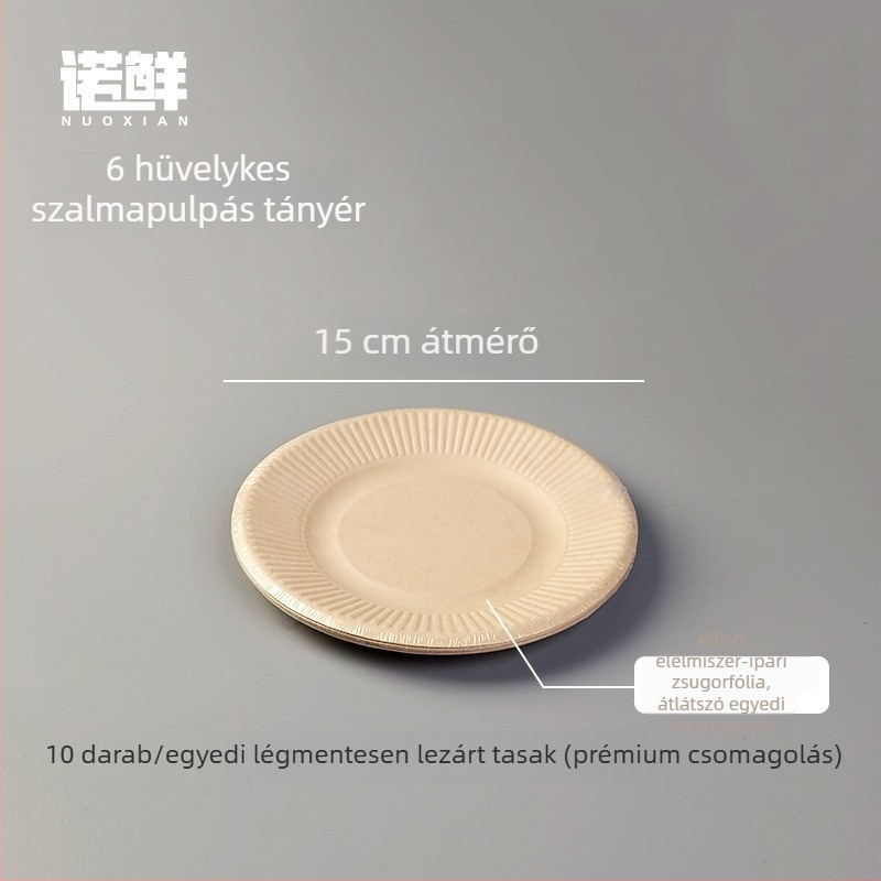 Egyszer használatos kör alakú papírtányérok, egyenként csomagolva, környezetbarát és biológiailag lebomló, piknikre és gyümölcsök mellé