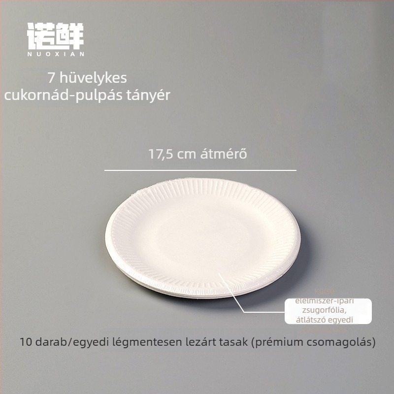 Egyszer használatos kör alakú papírtányérok, egyenként csomagolva, környezetbarát és biológiailag lebomló, piknikre és gyümölcsök mellé