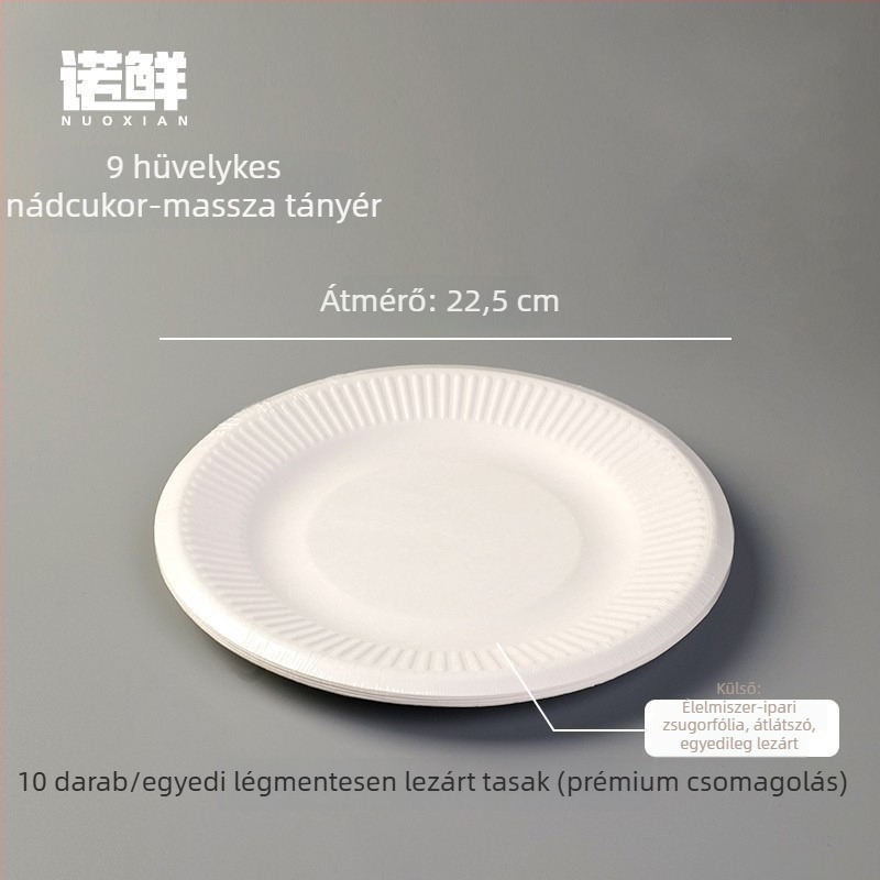 Egyszer használatos kör alakú papírtányérok, egyenként csomagolva, környezetbarát és biológiailag lebomló, piknikre és gyümölcsök mellé