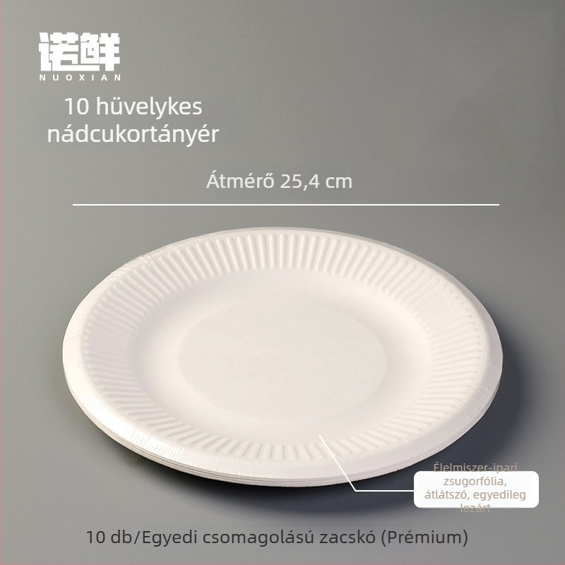 Egyszer használatos kör alakú papírtányérok, egyenként csomagolva, környezetbarát és biológiailag lebomló, piknikre és gyümölcsök mellé