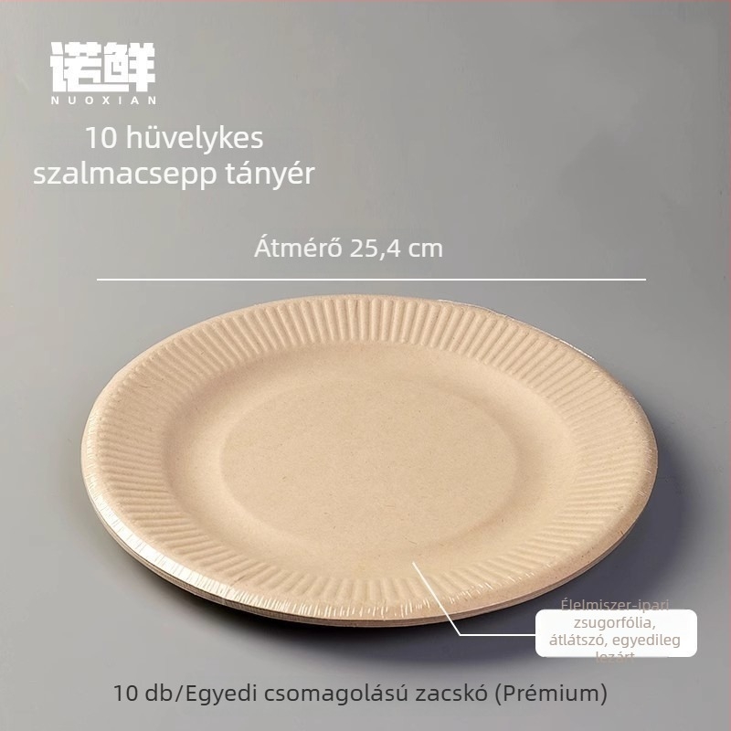 Egyszer használatos kör alakú papírtányérok, egyenként csomagolva, környezetbarát és biológiailag lebomló, piknikre és gyümölcsök mellé