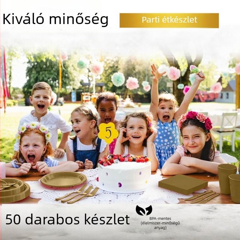 Egyszer használatos műanyag tányér- és pohárkészlet – egyszínű, születésnapi partira, 30 vendég részére