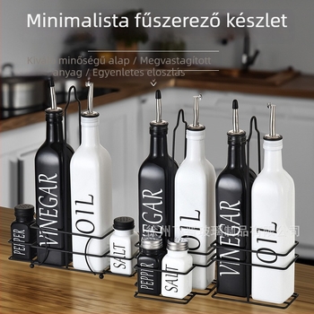 Üvegből készült olívaolaj‑üveg készlet, fekete-fehér, szósz és ecet adagoló üvegek