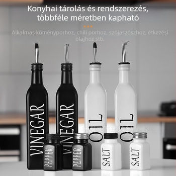 Üvegből készült olívaolaj‑üveg készlet, fekete-fehér, szósz és ecet adagoló üvegek