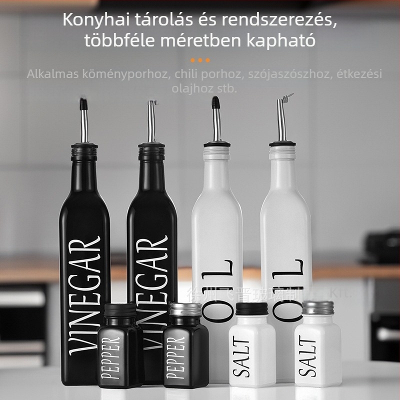 Üvegből készült olívaolaj‑üveg készlet, fekete-fehér, szósz és ecet adagoló üvegek