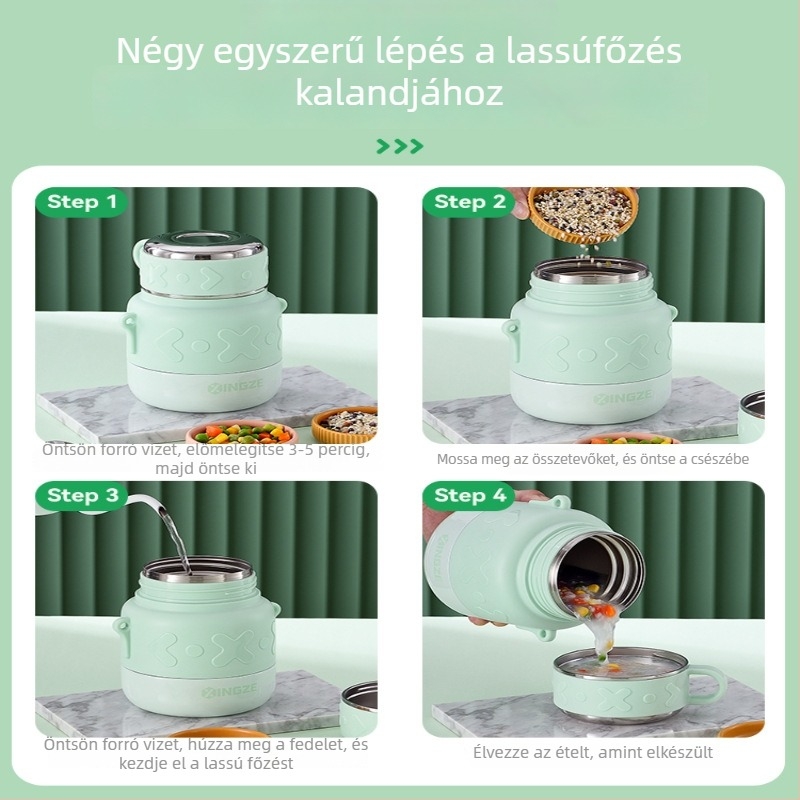 316-os rozsdamentes acélból sima belső edény, hőszigetelt ebédes doboz, hordozható zabkása főző