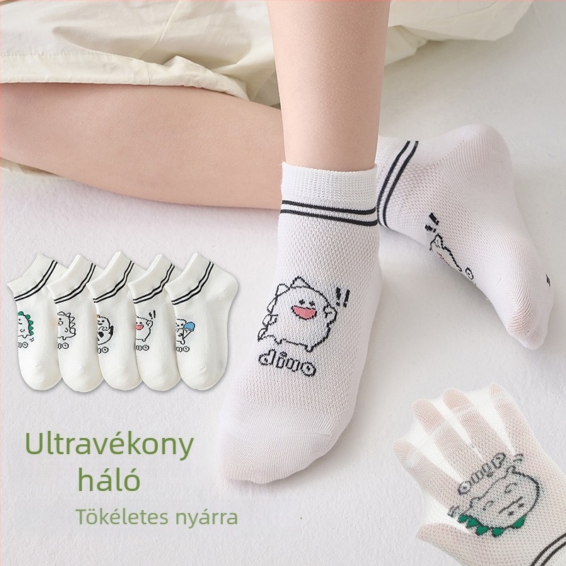 Gyerekeknek tavaszi pamut zokni – vékony, hálós mintázatú, középmagas hosszúságú, uniszex, 5 páros csomag