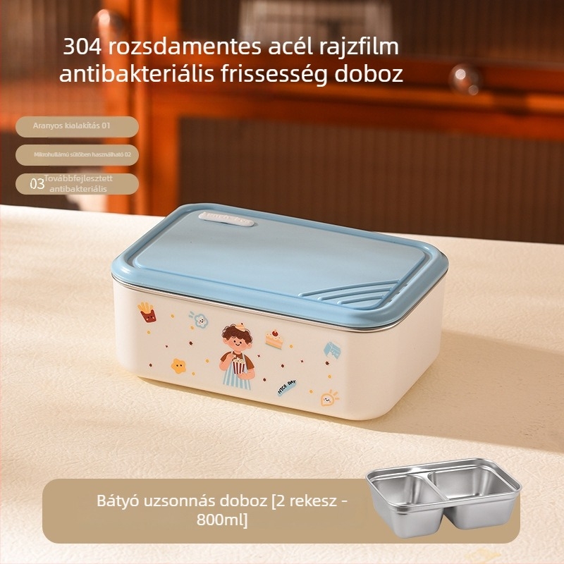 304 rozsdamentes acélból készült téglalap alakú melegen tartó ebédes doboz mikrózható, krémes cseresznyeszínű, irodai használatra