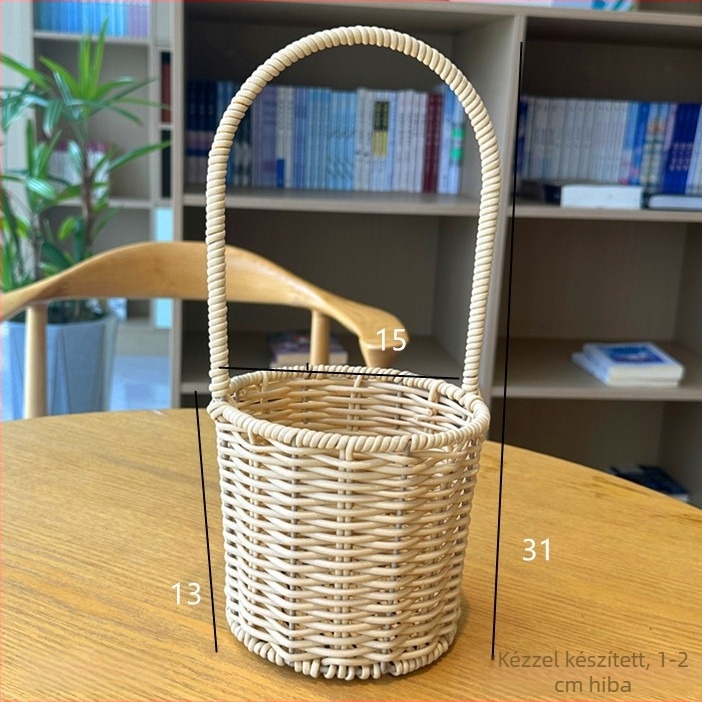 Kézzel szőtt virágtartó kosár rattanból, fűzfa- és bambuszanyagból, imitált rattan dizájnnal, virágkompozíciókhoz és ajándékokhoz.
