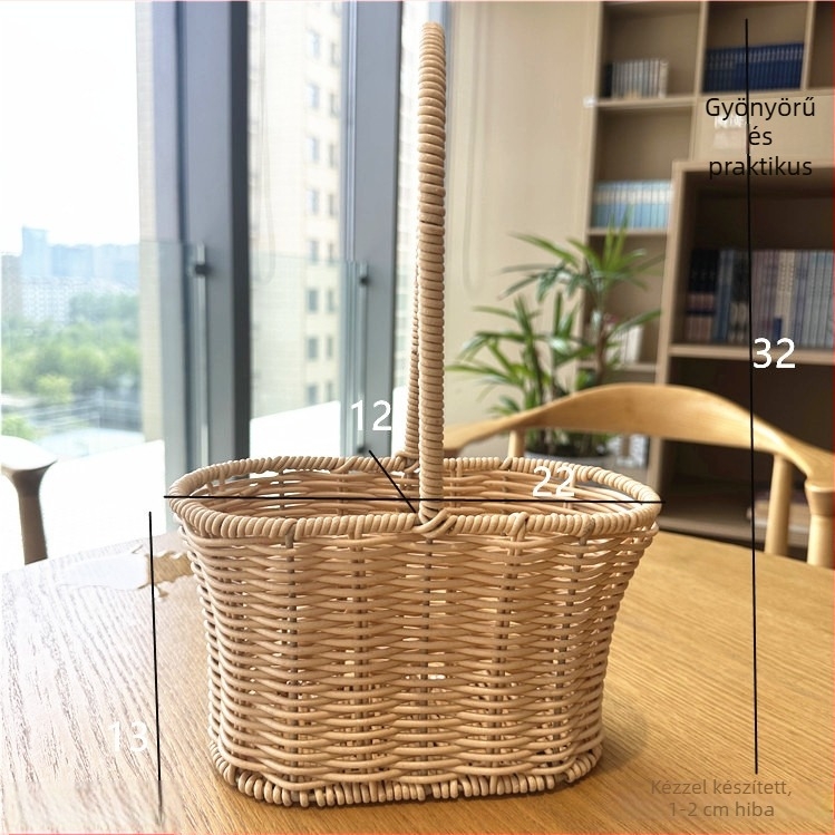 Kézzel szőtt virágtartó kosár rattanból, fűzfa- és bambuszanyagból, imitált rattan dizájnnal, virágkompozíciókhoz és ajándékokhoz.