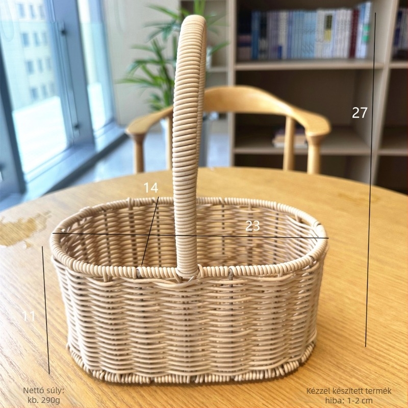 Kézzel szőtt virágtartó kosár rattanból, fűzfa- és bambuszanyagból, imitált rattan dizájnnal, virágkompozíciókhoz és ajándékokhoz.