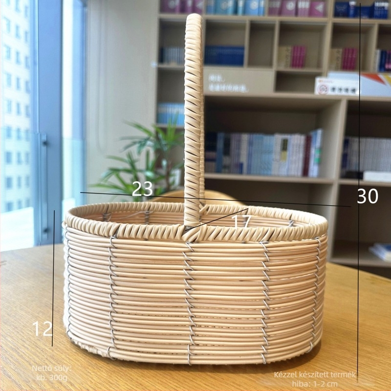 Kézzel szőtt virágtartó kosár rattanból, fűzfa- és bambuszanyagból, imitált rattan dizájnnal, virágkompozíciókhoz és ajándékokhoz.