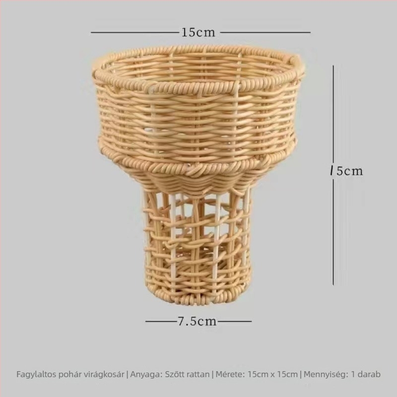 Kézzel szőtt virágtartó kosár rattanból, fűzfa- és bambuszanyagból, imitált rattan dizájnnal, virágkompozíciókhoz és ajándékokhoz.