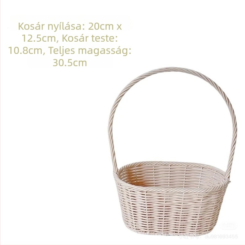 Kézzel szőtt virágtartó kosár rattanból, fűzfa- és bambuszanyagból, imitált rattan dizájnnal, virágkompozíciókhoz és ajándékokhoz.