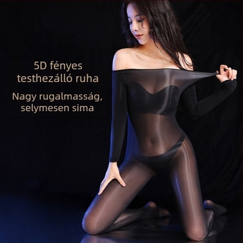 Olajfényes nejlonos egész testet öltő body nyitott ágyékkal, plusz méret, ultra vékony, 5D
