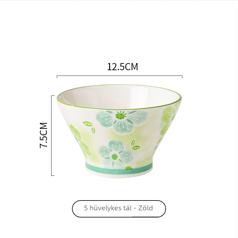 Japán stílusú négy évszakos tál két füllel, kerámia, magas lábú, 500 ml