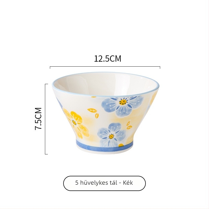 Japán stílusú négy évszakos tál két füllel, kerámia, magas lábú, 500 ml