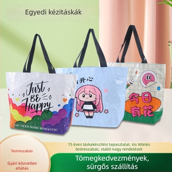 Szövött táska nagy kapacitású, testreszabott reklám, laminált színes nyomtatás logóval